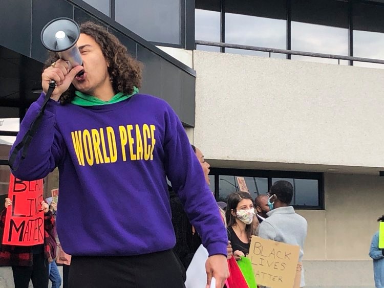 Participants of a Sudbury protest to raise awareness of racism and its victims. (Keira Ferguson/ Sudbury.com)