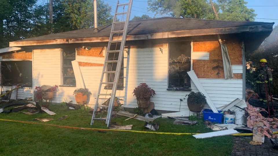 A detached garage on Moss Street is a “total loss” following an early morning fire, said Greater Sudbury Fire Services. (Supplied) 