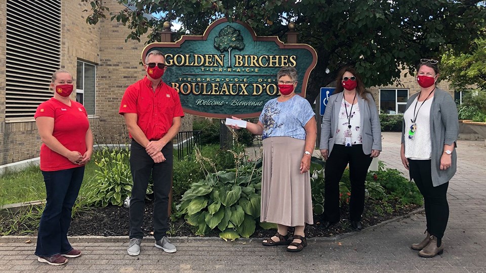 Blind River Home Hardware sold 400 of Covergalls' 'Canada Strong' masks, which led to a $2,000 donation to the city's Golden Birches Terrace long-term care facility. (Supplied)