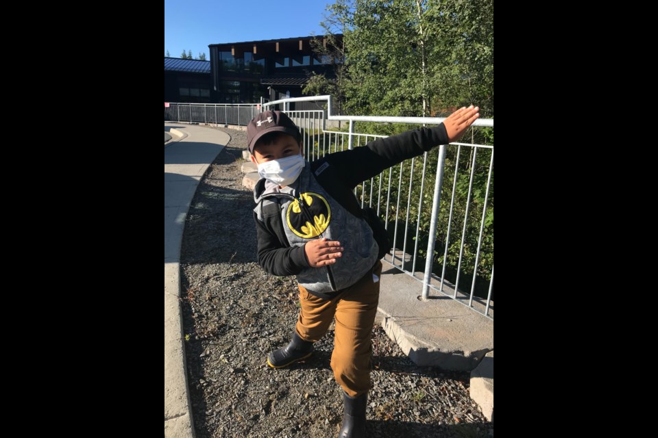 Carter Maltais on his first day of Grade 1 at St. David’s Catholic School. (Supplied/Bobbi-Joe Maltais)