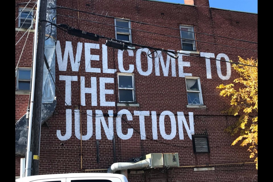 Hot off the heels of unveiling a plan to revitalize the Ledo Hotel on Elgin Street, a mural directing people to a website with information on Junction projects can now be seen on the iconic downtown building. (Heidi Ulrichsen/Sudbury.com)