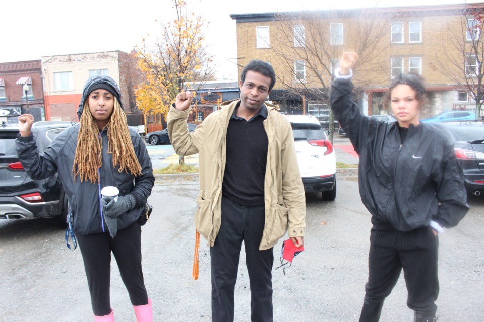 (From left) BLMS co-president Ra-Anaa Brown, director of policy and development Darius Garneau, co-president TiCarra Paquet. (Matt Durnan/Sudbury.com)