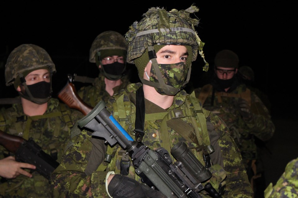 Members of the Sudbury Irish Regiment took part in an overnight training exercise that saw them take a massive CH-147F Chinook helicopter from the Sudbury Airport late Friday night. (Matt Durnan/Sudbury.com)
