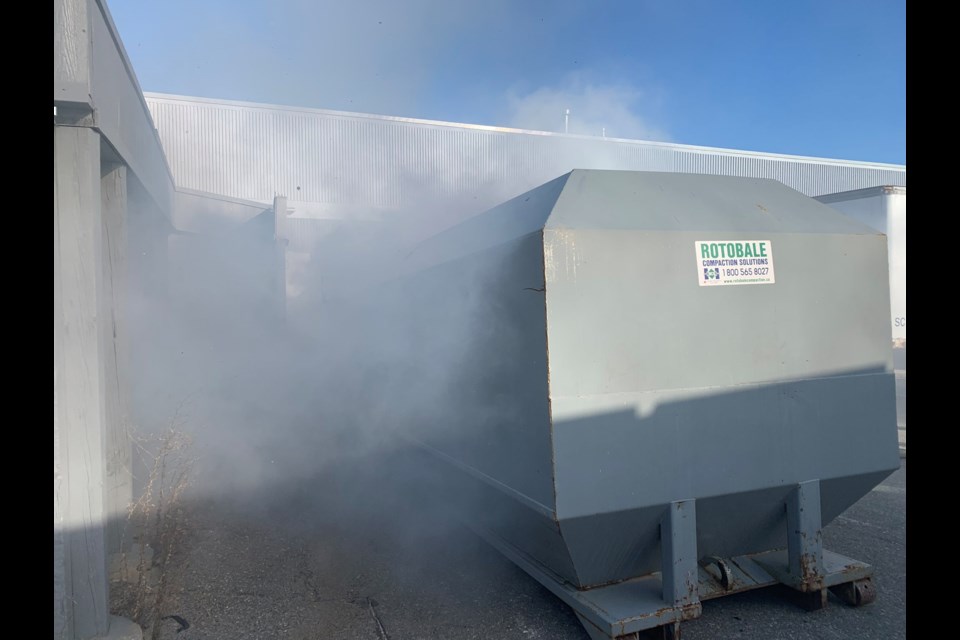 Dumpster fire at South End Canadian Tire. (Supplied/Jesse Oshell)