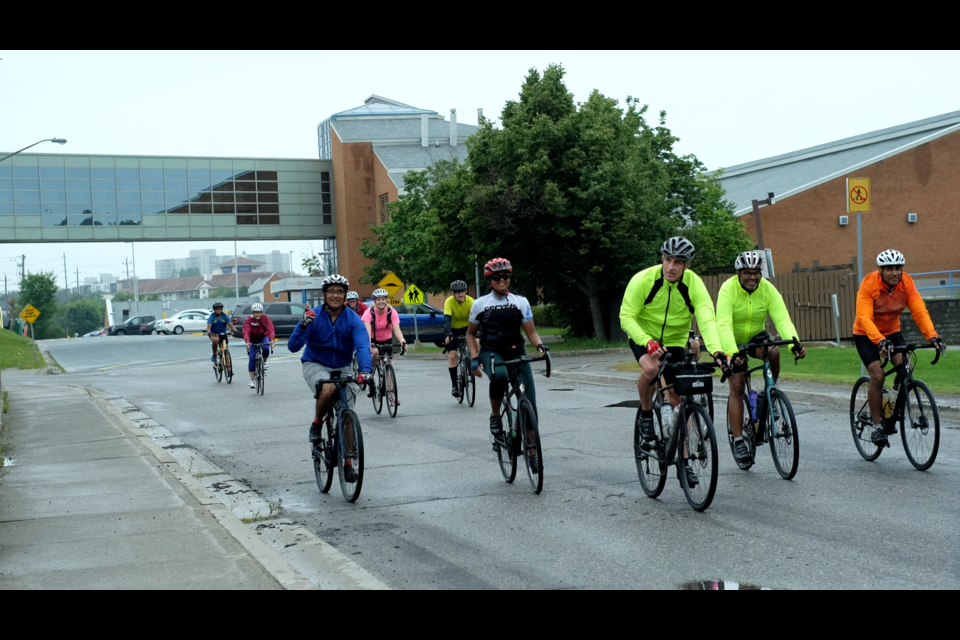 The Sudbury Riders for Cancer roll into the NECC after three days of biking over 300 kilometres. 