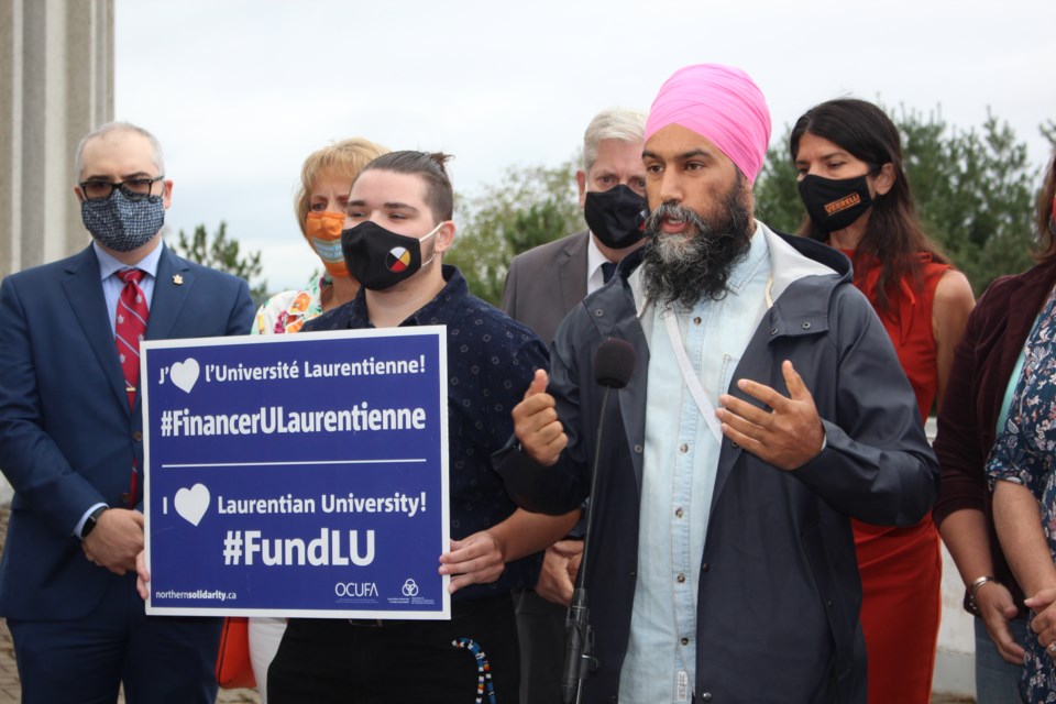 Federal NDP leader Jagmeet SIngh during a campaign tour stop at the University of Sudbury Aug. 28.