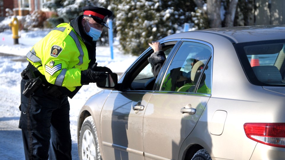 Police join volunteers from various local service organizations in hosting the season’s first Festive RIDE checkstop on Walford Road on Friday, outside of DJ Hancock Memorial Park. 
