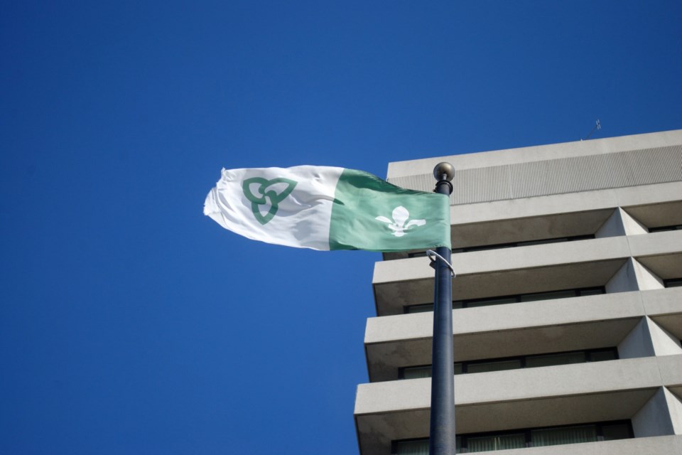 A Franco-Ontarian flag flies in downtown Sudbury in this 2022 file photo.