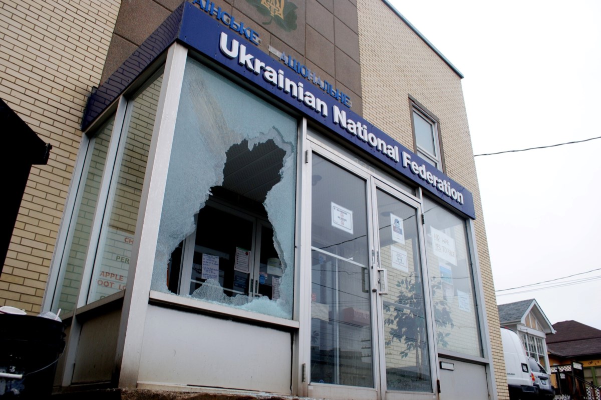 Vandalism at Ukrainian National Federation building in Sudbury under