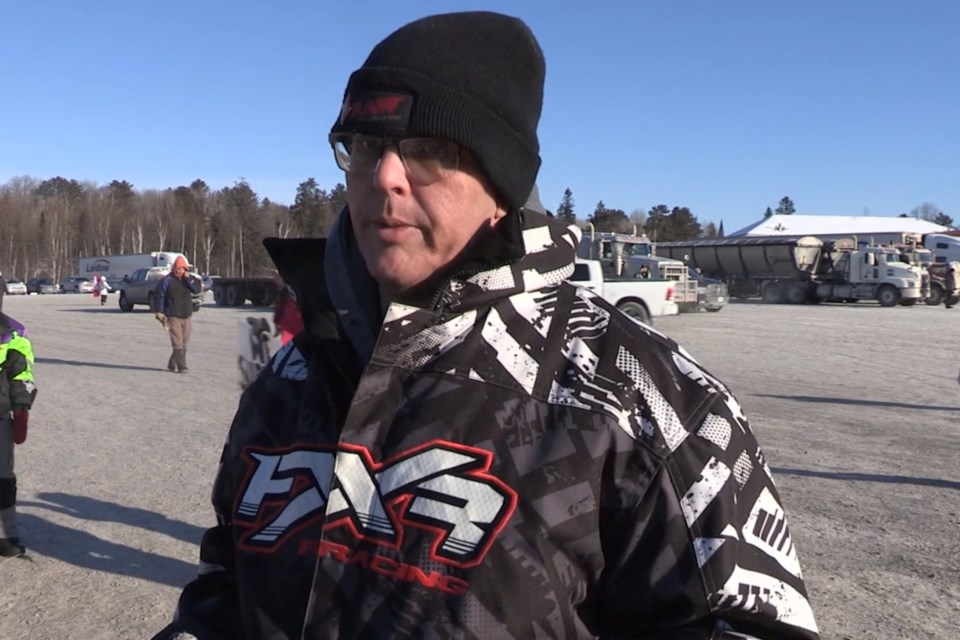 Jason LaFace is seen during the Freedom Convoy to Ottawa during a stop at Nairn Centre in late January. 