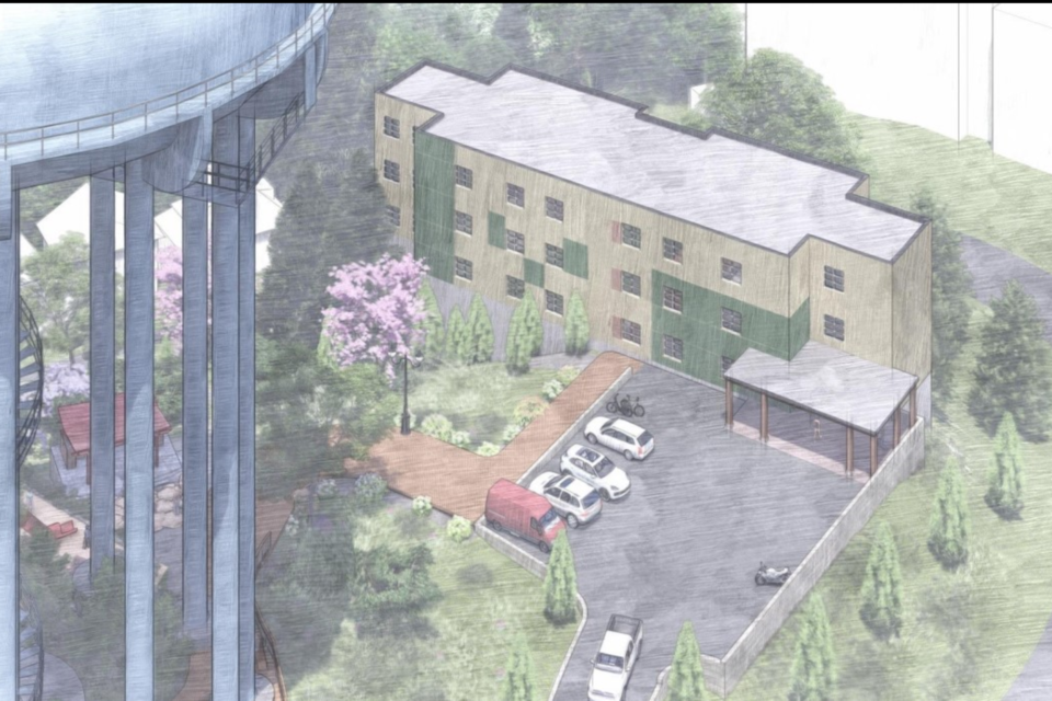 A conceptual drawing of the affordable housing complex to be built east of the Sudbury water tower at the top of Pearl Street.

