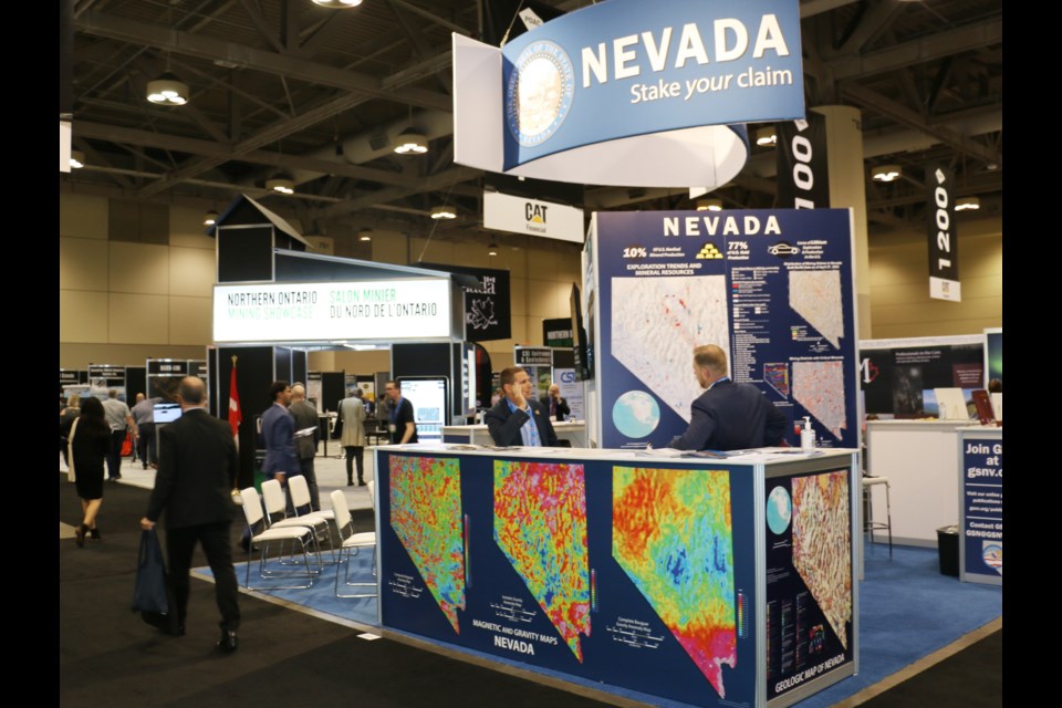 The Nevada display showcase at the recent annual convention of the Prospectors and Developers Association held in Toronto. The Nevada display was next to the Northern Ontario Mining Showcase.