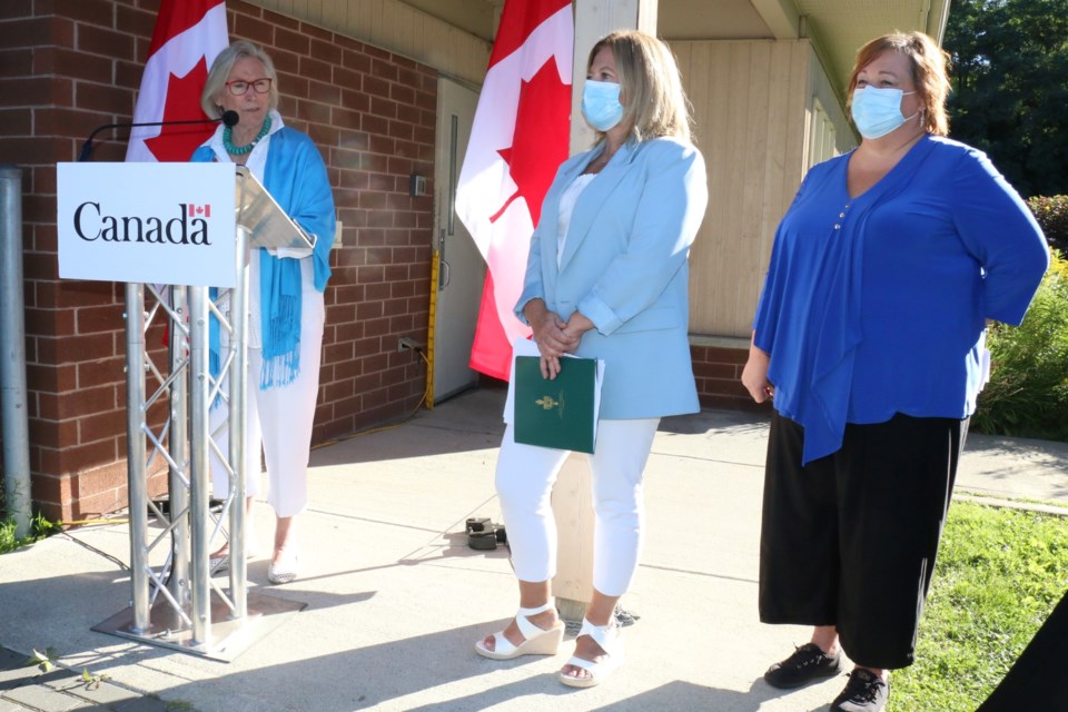 From left are Carolyn Bennett, federal Minister of Mental Health and Addictions, Sudbury MP Viviane Lapointe and Marlene Gorman, executive director of Genevra House.