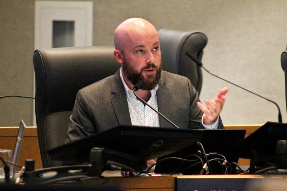 Ward 4 Coun. Geoff McCausland is seen arguing in favour of a transitional housing complex on Lorraine Street, which a strong majority of city council members supported on Tuesday.