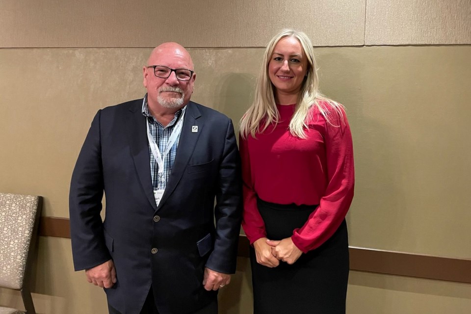 Mayor Brian Bigger is seen with Infrastructure Minister Kinga Surma during the Association of Municipalities Ontario conference in Ottawa this week. 