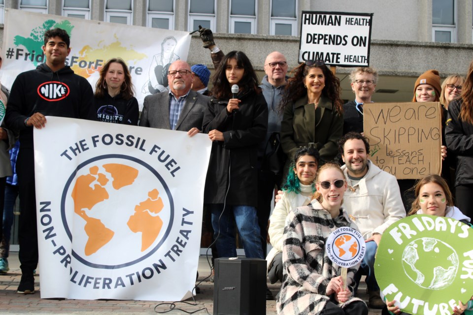 Participants in today’s Fridays for Future event at Laurentian University pose for a photo.