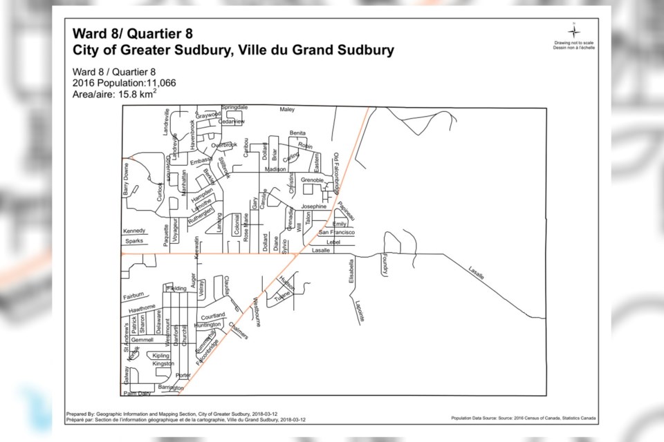 A map of Ward 8. 
Image: City of Greater Sudbury
