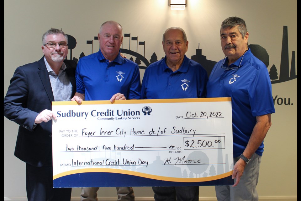 Inner City Home of Sudbury was one of five charities presented with a $2,500 cheque by Sudbury Credit Union in honour of International Credit Union Day.