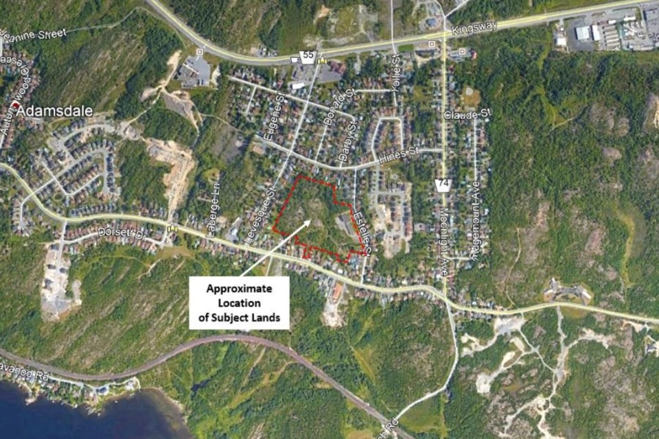 A map of the location for a 179-unit residential development in the Minnow Lake neighbourhood, off of Estelle Street.