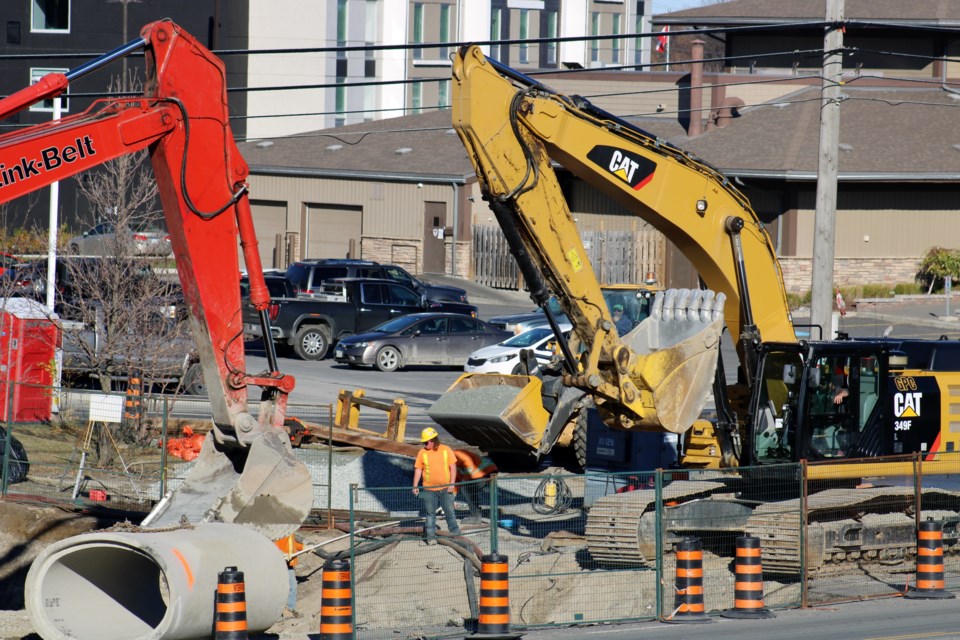 A crew is seen ripping up The Kingsway in front of The Keg Steakhouse and Bar, between Silver Hills Drive and Barrydowne Road. The underground storm sewer work is in advance of next year’s more significant roadwork on The Kingsway between Silver Hills Drive and Falconbridge Road. 
