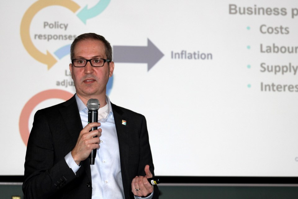 Canadian Chamber of Commerce chief economist Stephen Tapp is seen delivering his presentation during Thursday’s 2023 Development Outlook event at Bryston’s on the Park in Copper Cliff – an event hosted by the Greater Sudbury Chamber of Commerce.