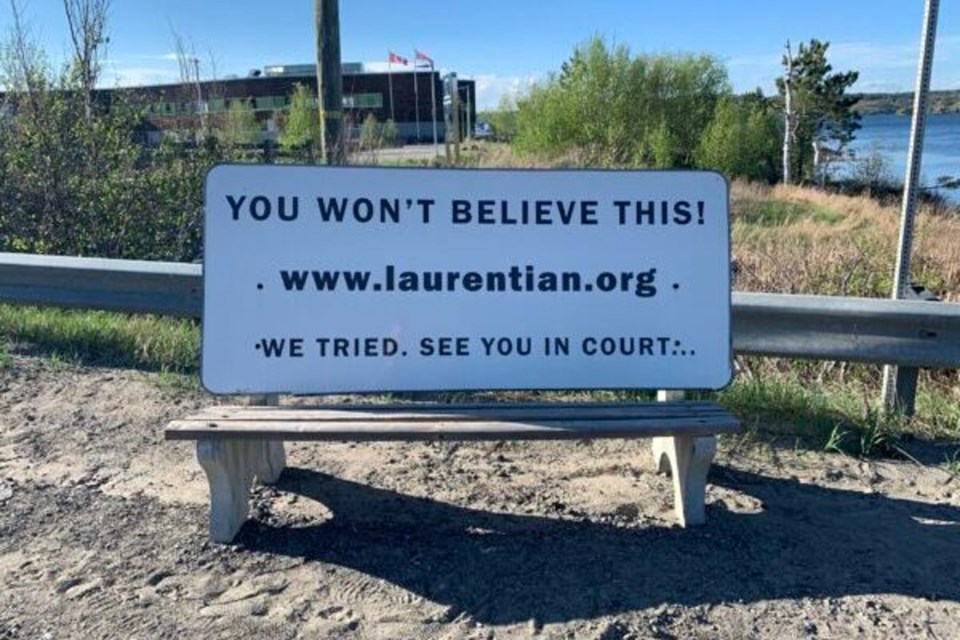 One of the benches that are part of the publicity campaign related to a longstanding property dispute between a Sudbury couple and Laurentian University. 