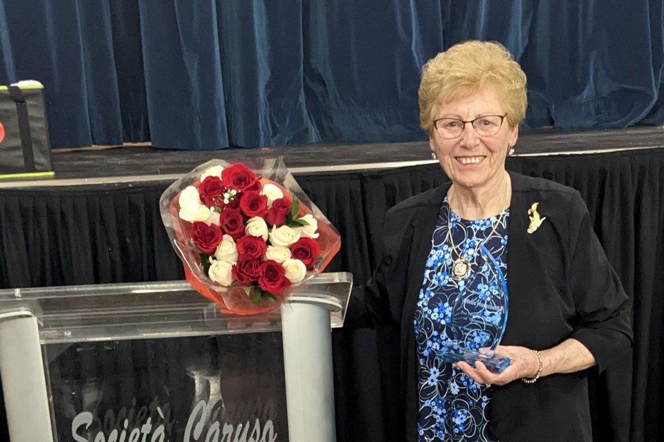 Ofelia Morassutti was honoured by the Societé Caruso Ladies Auxiliary for her many years of volunteer work at the Caruso Club in Sudbury.