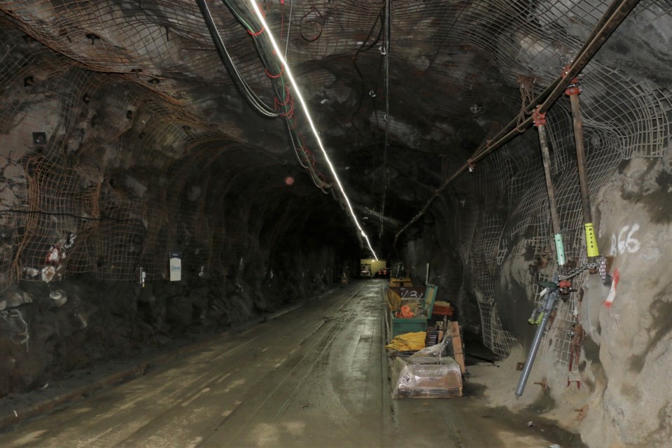Underground drift (tunnel) at the Sudbury NORCAT mine.