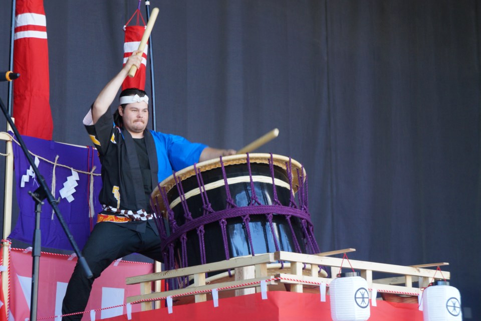 A Taiko drummer performs as part of the 2023 Japan Festival Sudbury at Bell Park on July 22.                                