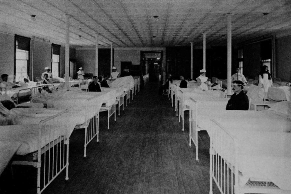 The men's recovery ward at the old St. Joseph's Hospital in Sudbury is seen in the early 20th century.