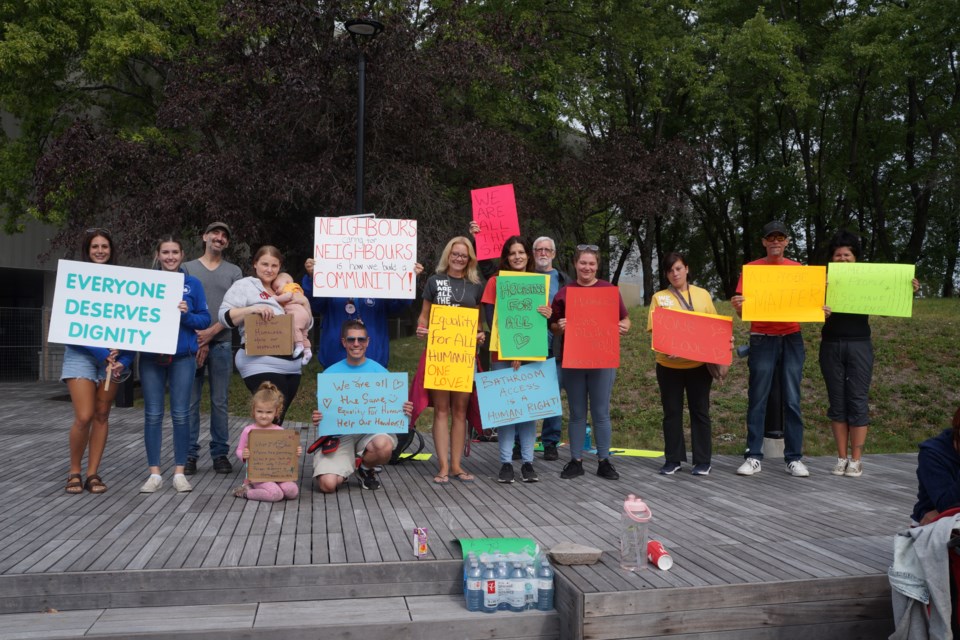 A group of Sudburians came together on Aug. 21 to call attention to the need for continued support for the homeless of Sudbury, especially bathrooms without limitations. 
                               