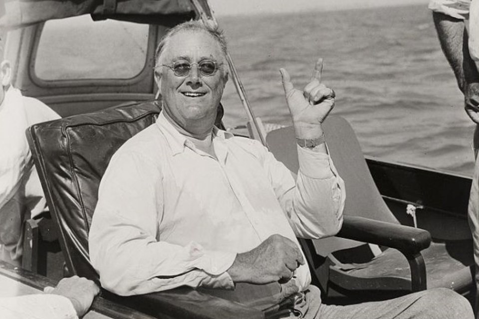 Roosevelt on a fishing expedition (different time, similar vessel) (c.1940s).