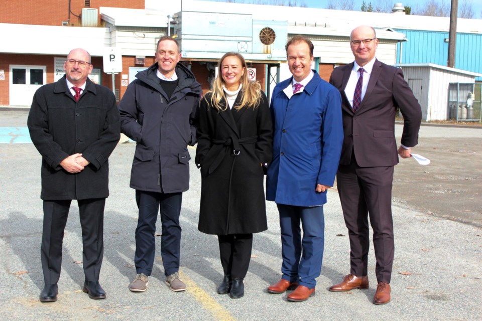 From left are Starlink's Joel Cherkis, Infrastructure Ontario CEO Michael Lindsay, Infrastructure Minister Kinga Surma, Greater Sudbury Mayor Paul Lefebvre and interim Greater Sudbury CAO Kevin Fowke. 