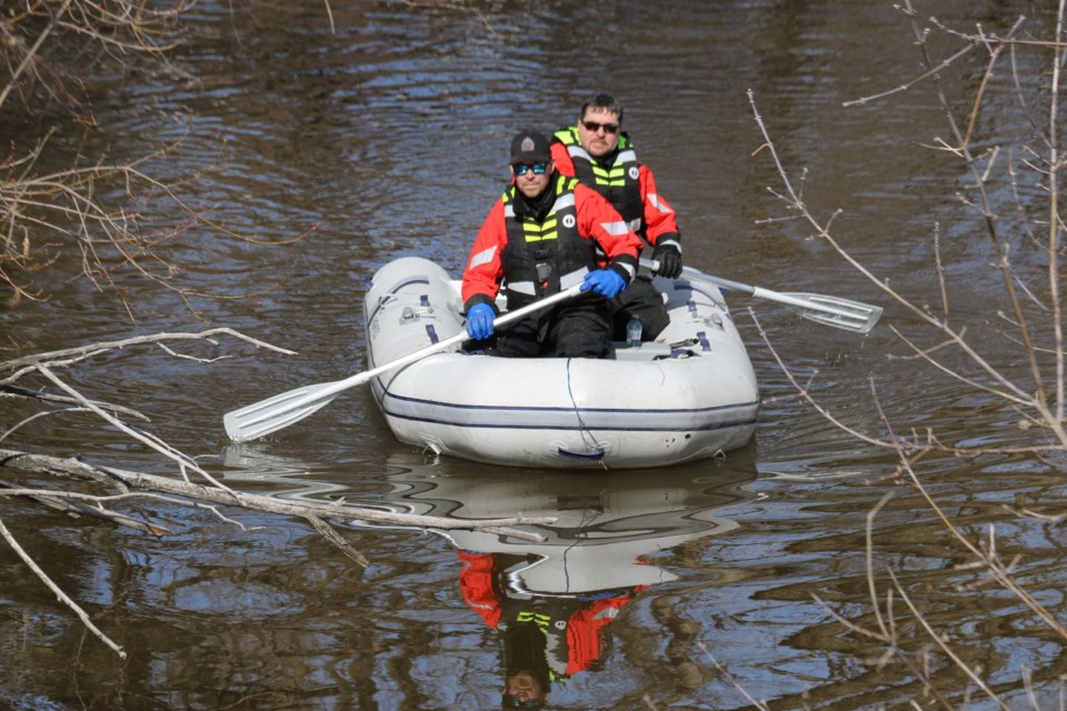 Greater Sudbury Police search Junction Creek for missing person Parisa on April 10, 2025.