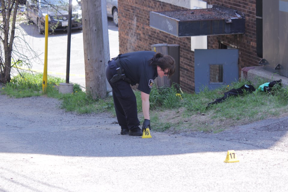 The 30 year-old victim in a stabbing incident yesterday on Lloyd Street remains in critical but stable condition at Health Sciences North following emergency surgery to repair wounds to his neck. Police continue to search for a 27 year-old male suspect. (Callam Rodya/Sudbury.com)