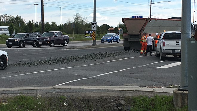 A transport truck carrying granular material has spilled on Highway 144 at Laura Drive and Edward Avenue blocking one eastbound lane. (Norm Cardinal)