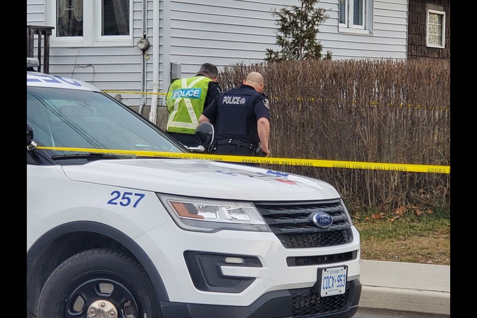 Greater Sudbury Police have taped off an area on Frood Road after an incident involving gunshots in the area late Wednesday night. (Arron Pickard/Sudbury.com)
