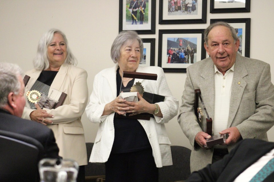 Former Greater Sudbury police board members Lise Poratto-Mason, Frances Caldarelli and Richard Bois are seen at Greater Sudbury Police Service headquarters during Wednesday’s board meeting, at which they were thanked for their years of service.”