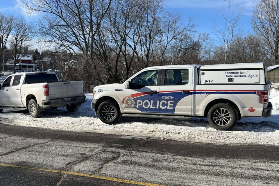 Greater Sudbury Police vehicles are seen Dec. 12, 2024 at the scene of a stabbing on Leslie Street.