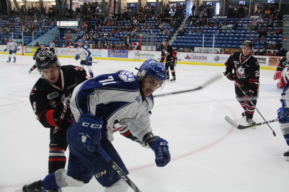 The Sudbury Wolves and Niagara IceDogs combined for 10 goals on Sunday as the Wolves battled to a 6-4 win. Photo: Matt Durnan