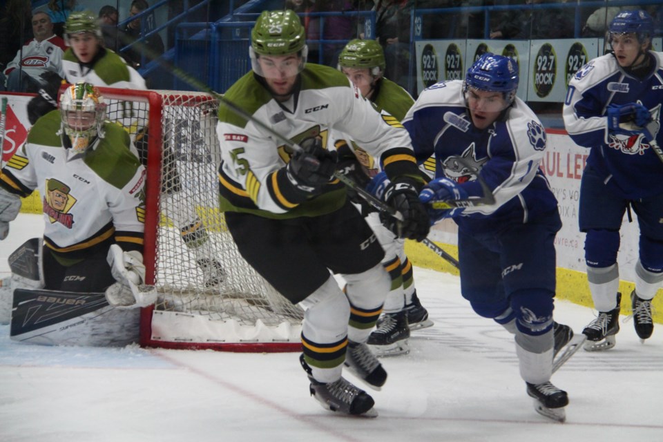 The Sudbury Wolves won a hard-fought game 3-2 against Northern Ontario and Central Division rivals, North Bay on Friday night. Photo: Matt Durnan