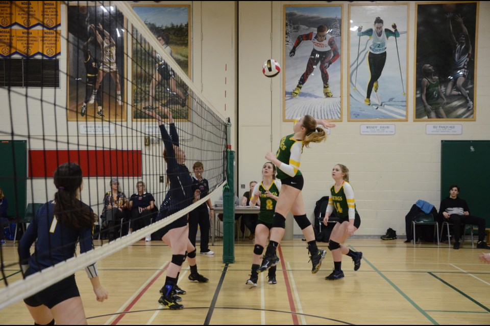 A three-set 26-24, 25-19, 25-22 victory over the Lockerby Vikings on Feb. 17 allowed the Confederation Chargers to defend their SDSSAA title from one year ago. Photo: Arron Pickard