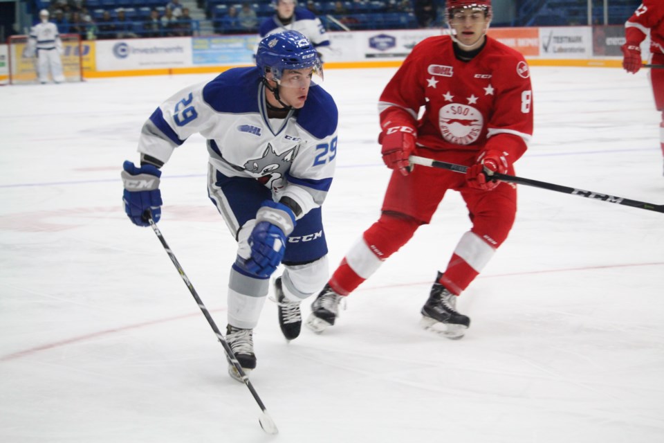 The Sudbury Wolves battled all afternoon, but were unable to earn their first win of the season, falling 2-1 in overtime to the Soo Greyhounds. (Photo: Matt Durnan)