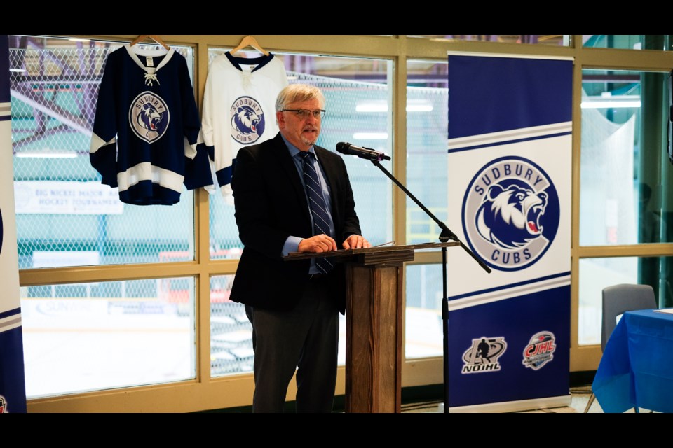Blaine Smith, the Managing Director,  talks about the new branding with the Greater Sudbury Cubs at the media conference on Sept. 9. 
