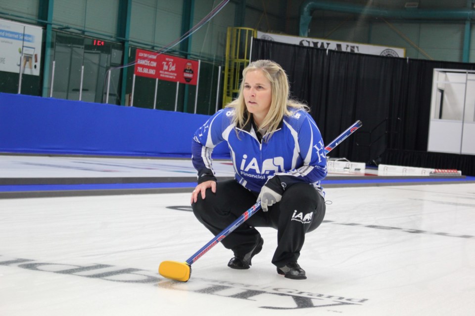 Curling action during the gold medal game in the 2023 Mixed Curling Championship at the Gerry McCrory Countryside Sports Complex in Sudbury March 26. The team of Jennifer Jones and Brett Laing won the gold-medal match against Brett Gallant and Jocelyn Peterman. 