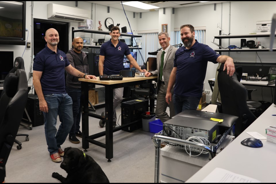 The Thunder Bay Police's cyber crime unit consists of four sworn officers and two civilian members. (Pictured left to right: Det.-Const. Joel Manherz, civilian member Kunwar Swaroop, Det.-Const. Brooke Pilley, Acting Insp. Chris Carlucci, Det.-Const. Carl Hagstrom. Not pictured are Det.-Const. Brian Stewart and civilian member Chris Dunnill