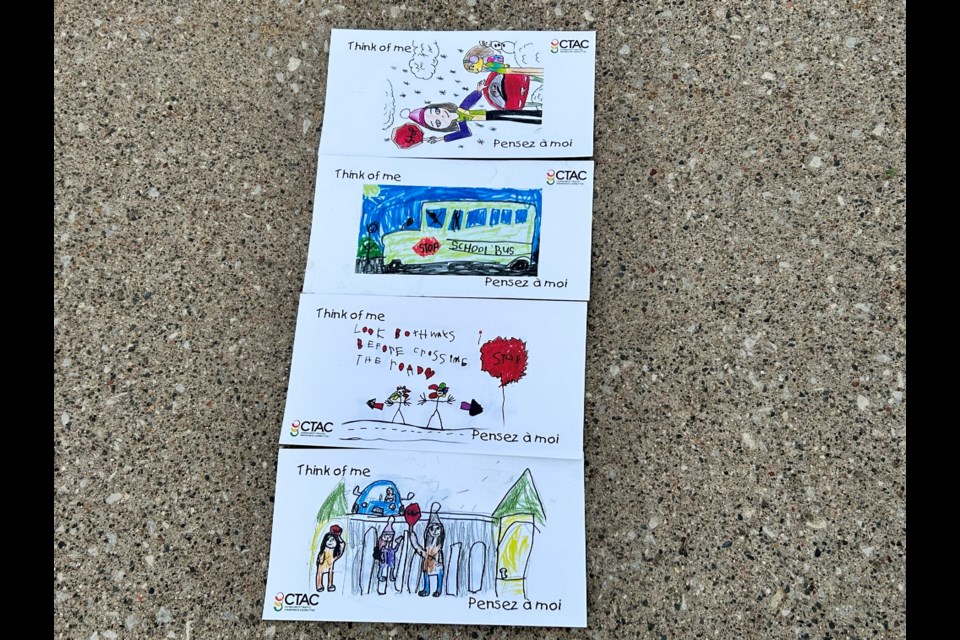 Postcards designed by local school children  depict why drivers need to be safe on the roads.  