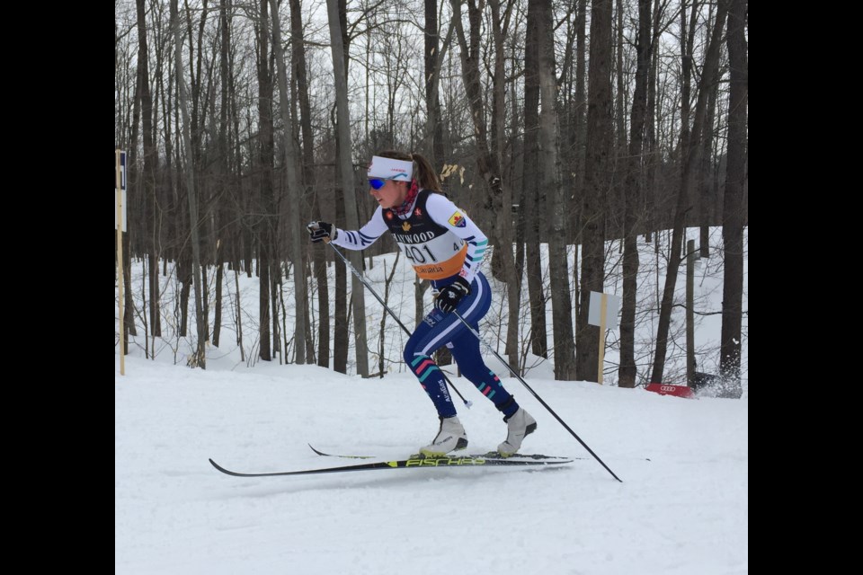 Katherine Stewart-Jones of the National Team Development Center Thunder Bay charges up a hill on her way to a bronze medal in the Senior women’s 5km classic race.