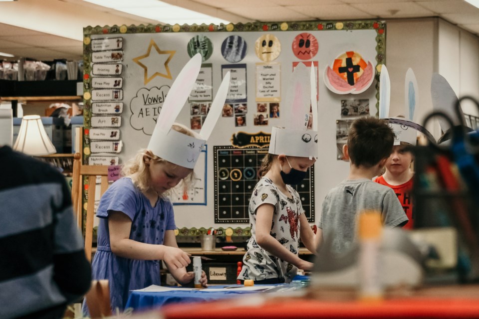 Students at St. Francis School make Easter crafts. 