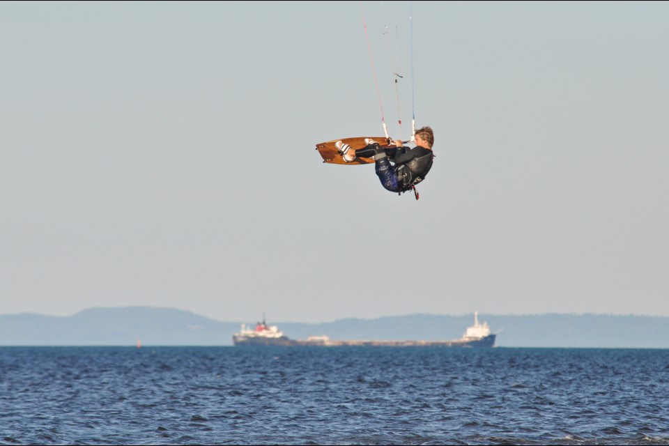 Liam Warner taking big air off the coast of Mission Island Marsh - a great place for viewing a variety of wildlife